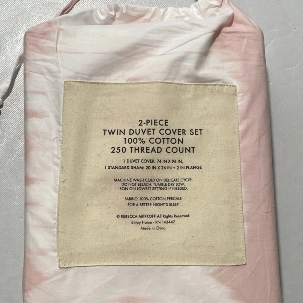 NEW- Size Twin Rebecca Minkoff Tie-Dye Stripe Duvet & Sham Cover Set Pink/White